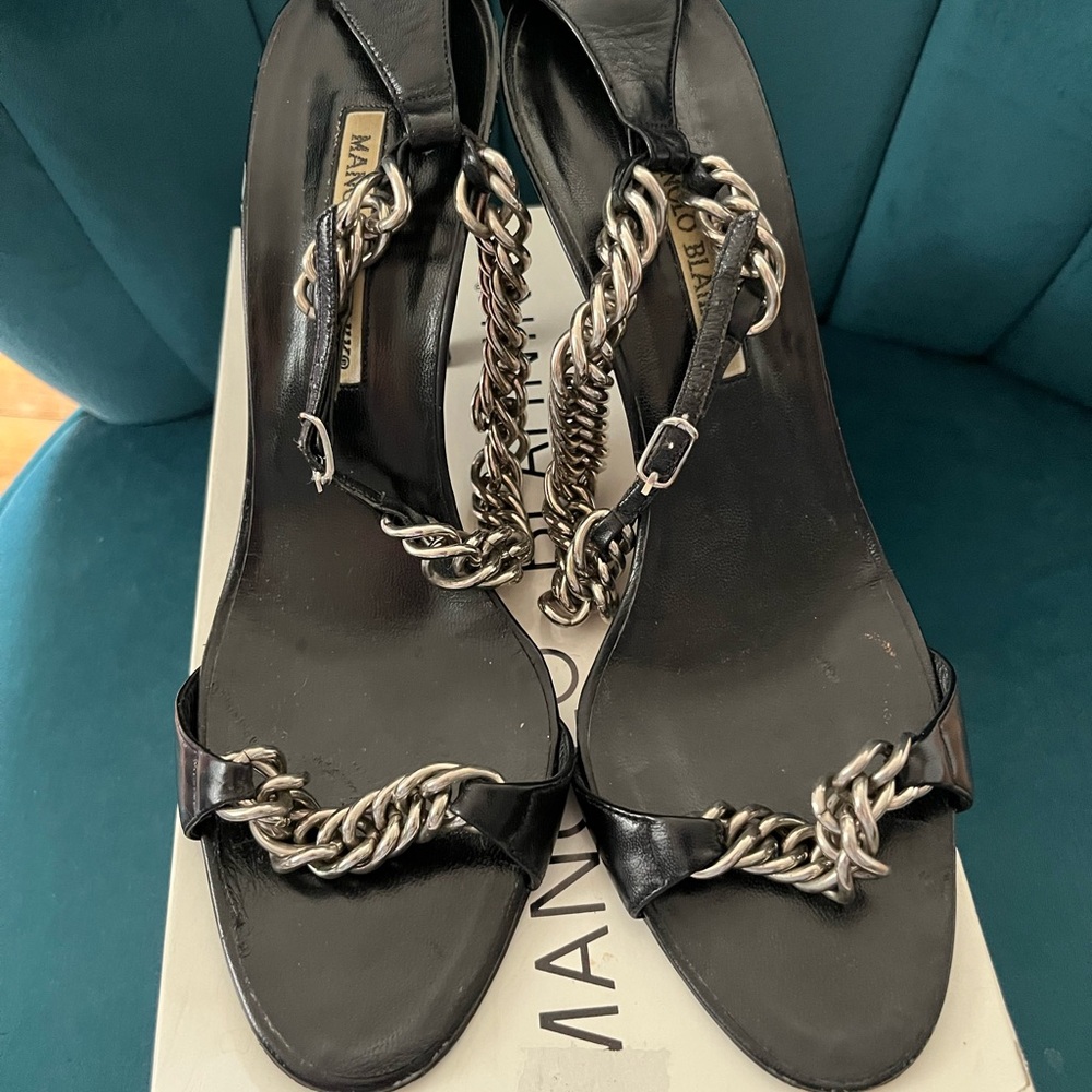 Manolo Blahnik Black Chain Detail Women's Sandals
